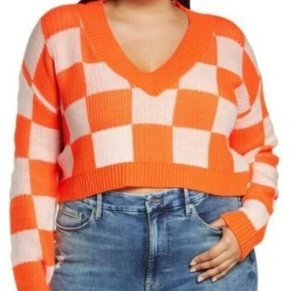 BP Orange and White Checkered Sweater size XL - Picture 2 of 7